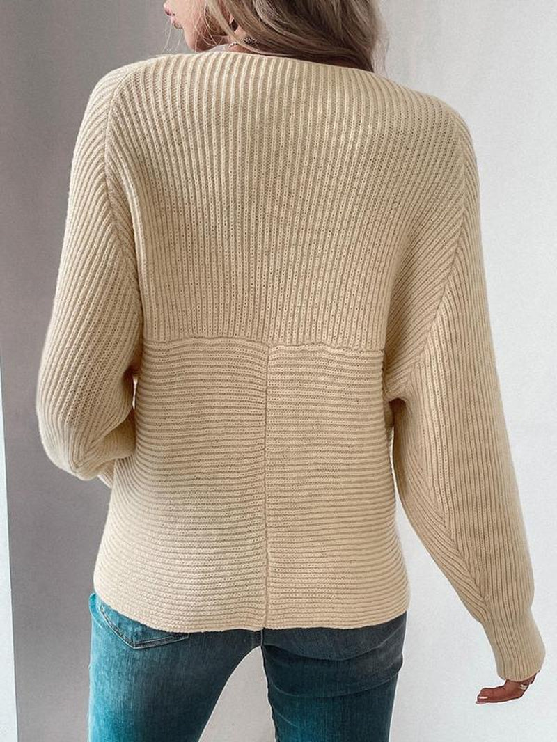 Chic Women's V-Neck Criss Cross Batwing Sleeve Sweater - Cozy Casual Jumper for Fall & Winter!