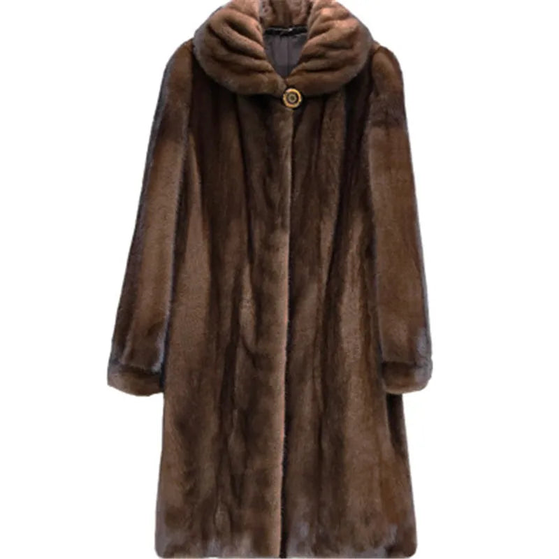 "Chic Women's Long Faux Fur Mink Coat - Stylish Winter Outerwear in Sizes S-6XL!"