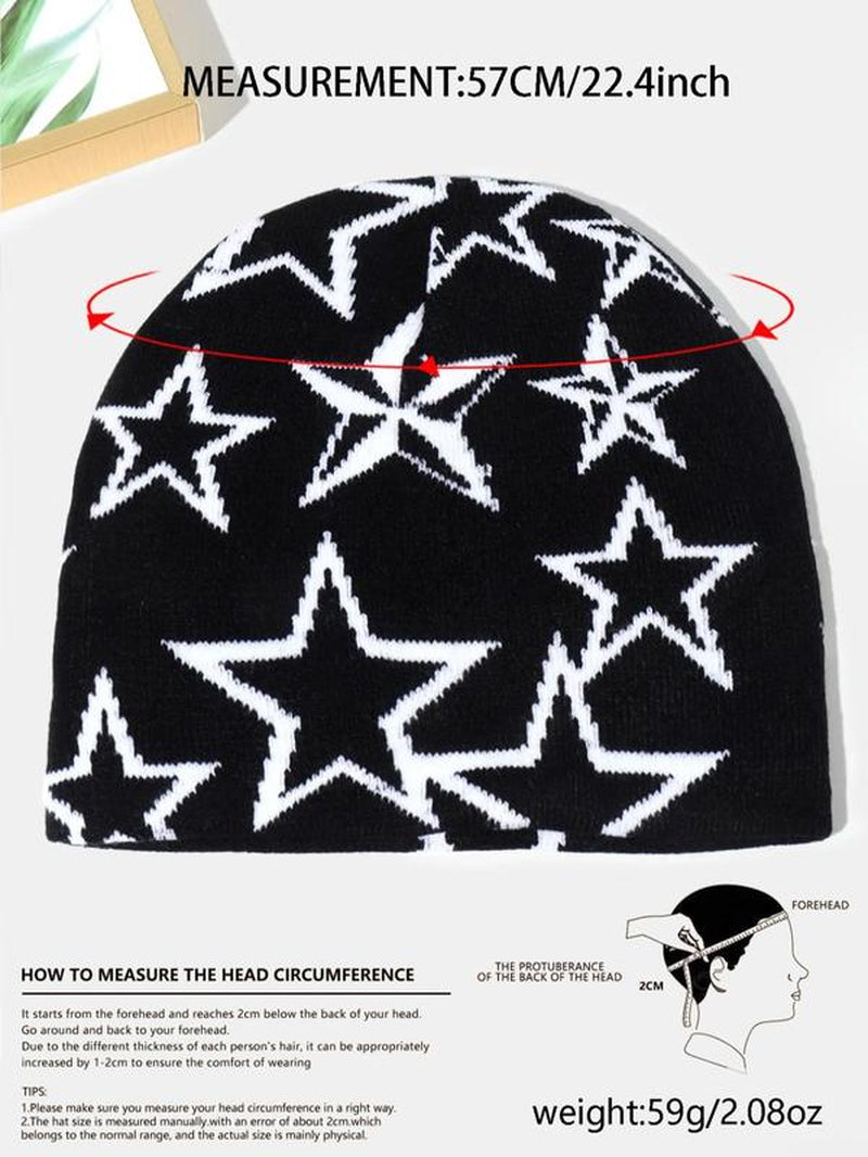 Color Block Star Print Jacquard Beanie Hat, Winter Warm Skullies, Knitted Pullover Hat, Casual Outdoor Sports Hat for Men & Women