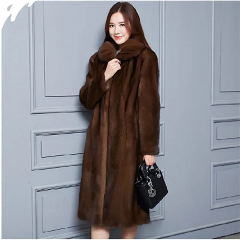 "Chic Women's Long Faux Fur Mink Coat - Stylish Winter Outerwear in Sizes S-6XL!"