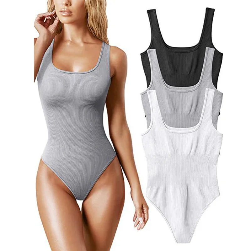 "Chic White Strappy Backless Ribbed Bodysuit - Sexy Sleeveless Tank Top for Effortless Style"