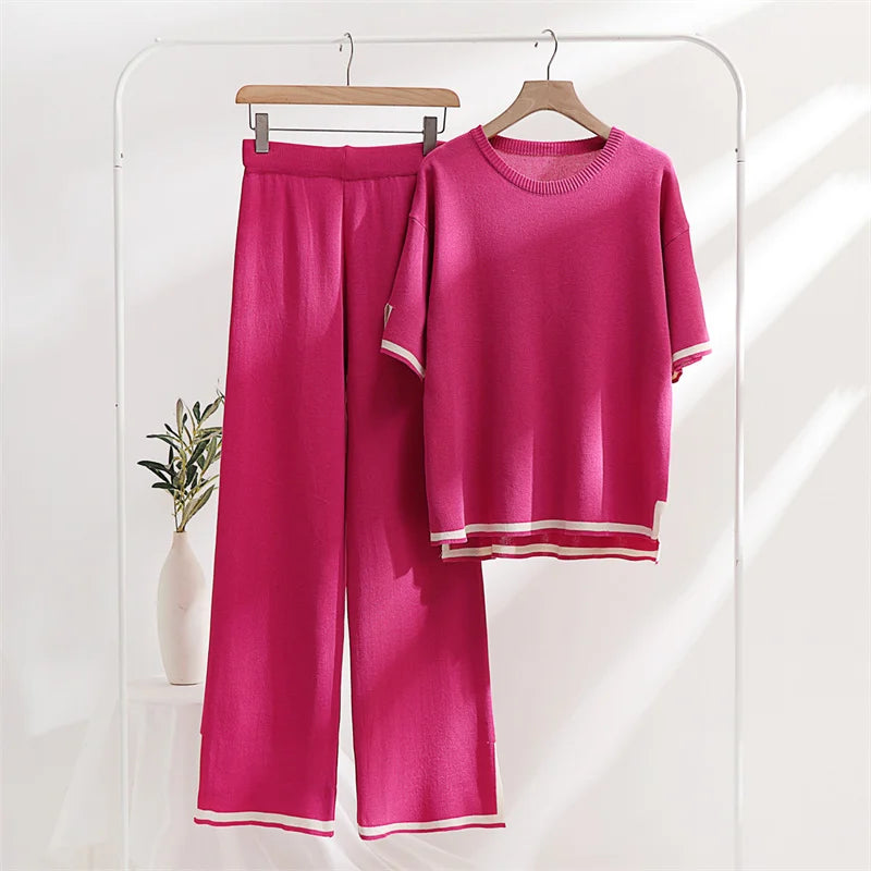 "Chic 2-Piece Summer Pajama Set for Women - Casual Slit Short Sleeve Loungewear 2024"