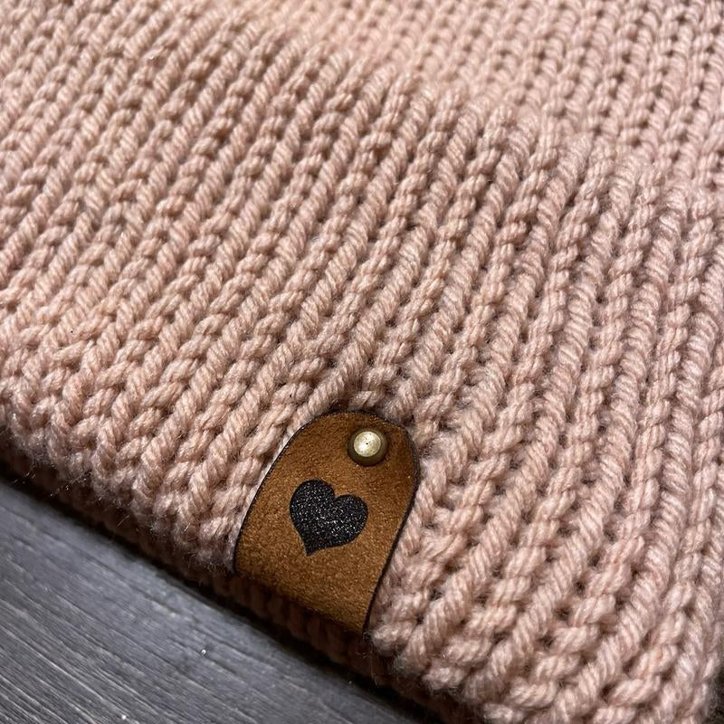 Blush Pink Knitted Beanie with Pompom - Winter Hat for Children and Adults!