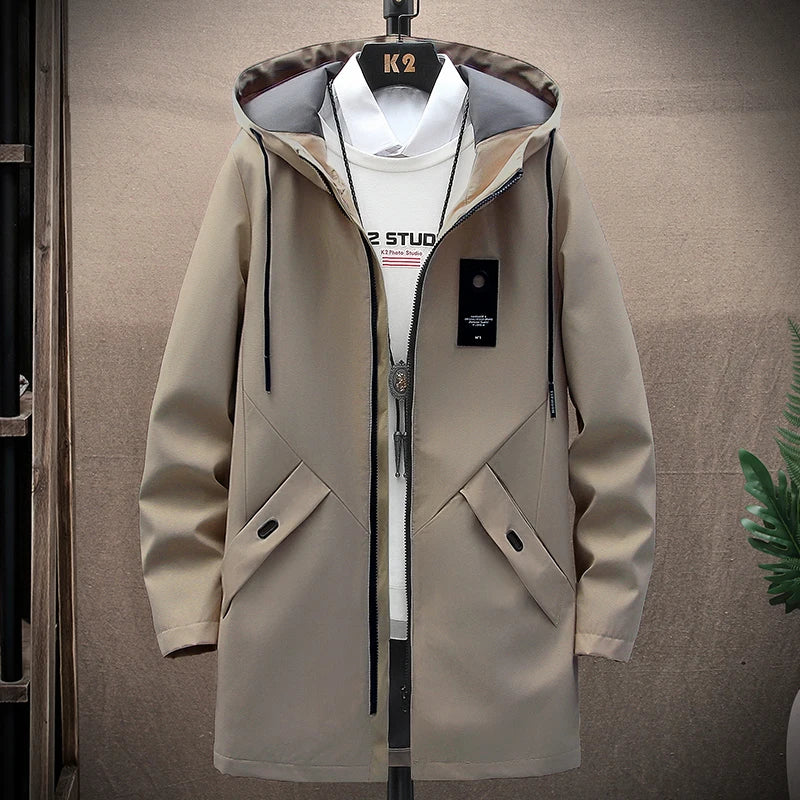 "2023 Men's Casual Hooded Long Jackets & Coats - Stylish Streetwear Windbreaker for Hip Hop Vibes!"