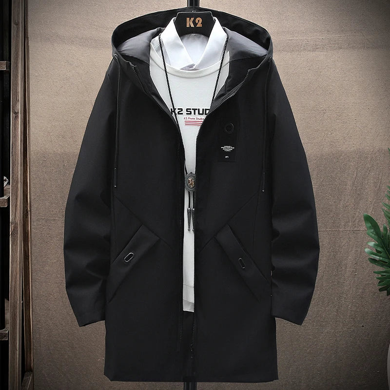 "2023 Men's Casual Hooded Long Jackets & Coats - Stylish Streetwear Windbreaker for Hip Hop Vibes!"