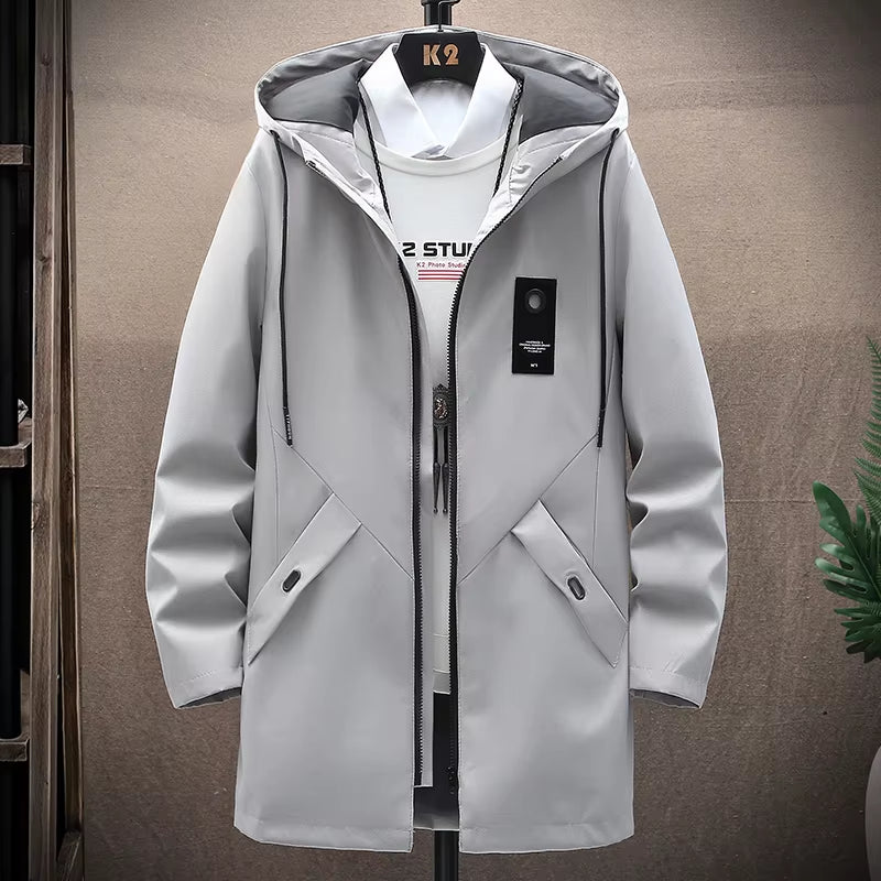 "2023 Men's Casual Hooded Long Jackets & Coats - Stylish Streetwear Windbreaker for Hip Hop Vibes!"