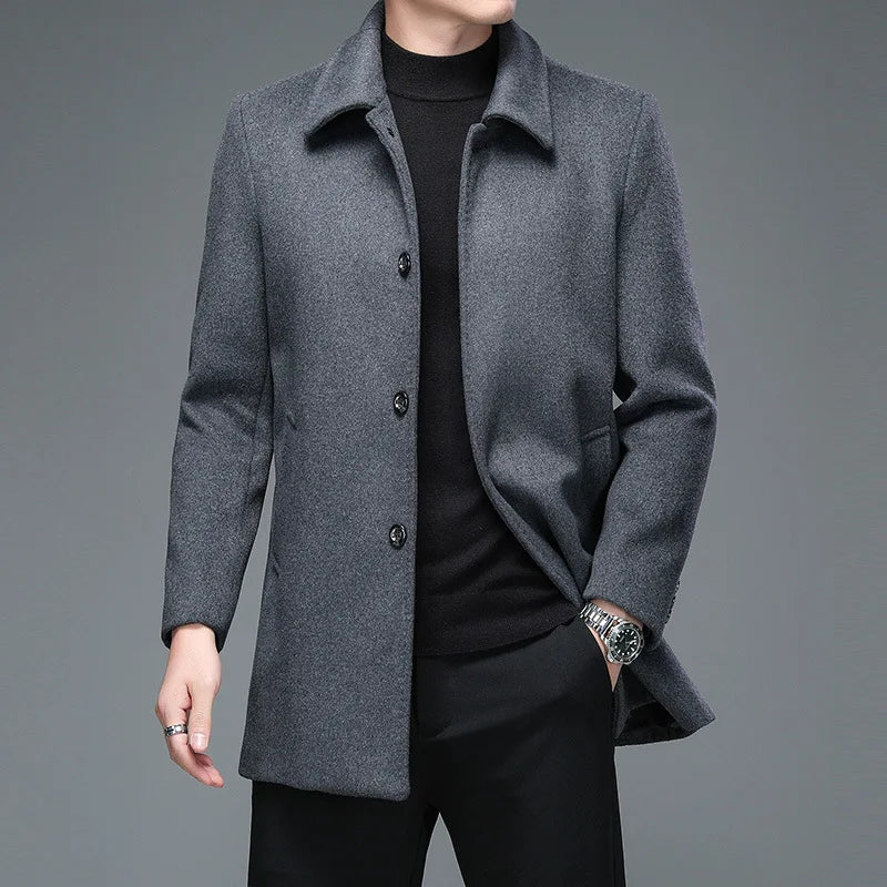 "Stylish Men's Winter Wool Coats - Premium Business Casual Overcoats with Turn Down Collar"