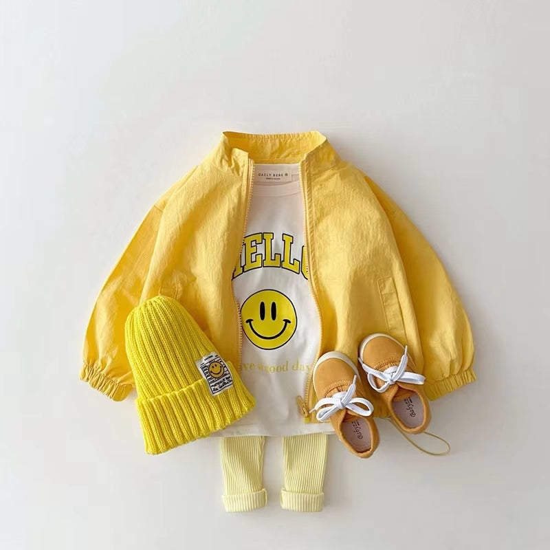 "Stylish Korean Spring Hoodie for Kids - Lightweight Sunscreen Zipper Jacket for Boys & Girls"