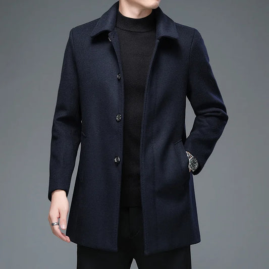 "Stylish Men's Winter Wool Coats - Premium Business Casual Overcoats with Turn Down Collar"