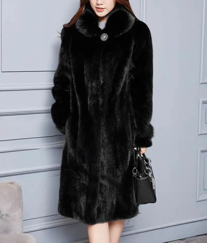 "Chic Women's Long Faux Fur Mink Coat - Stylish Winter Outerwear in Sizes S-6XL!"