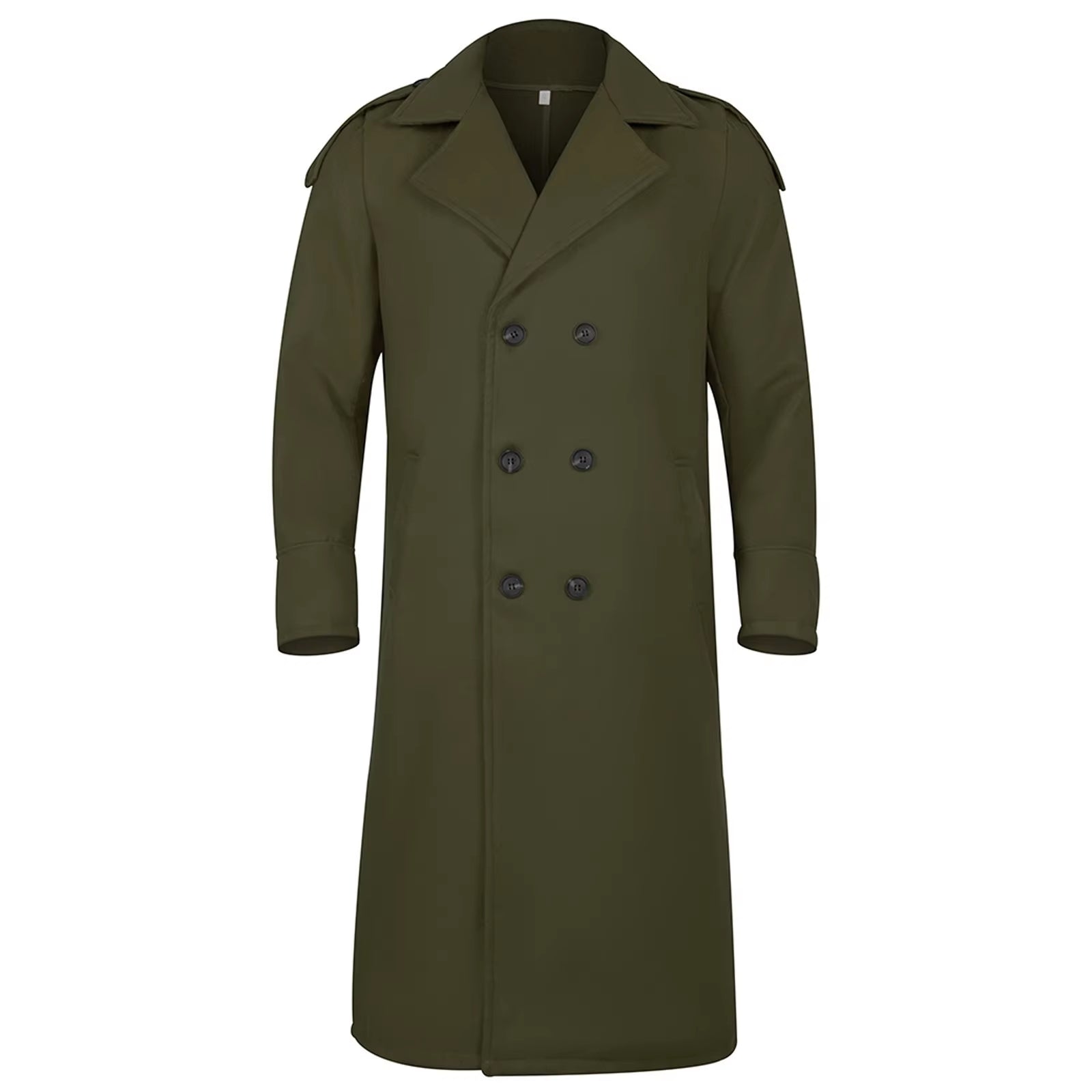 "2021 Men's Fashion Trench Coat - Stylish Casual Overcoat with Punk Flair, Long Sleeves & Turn-Down Collar"