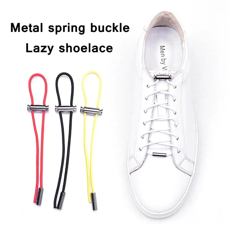 Elastic No-Tie Shoelaces with Metal Lock Button - Quick and Convenient Lace Solution for Kids and Adults