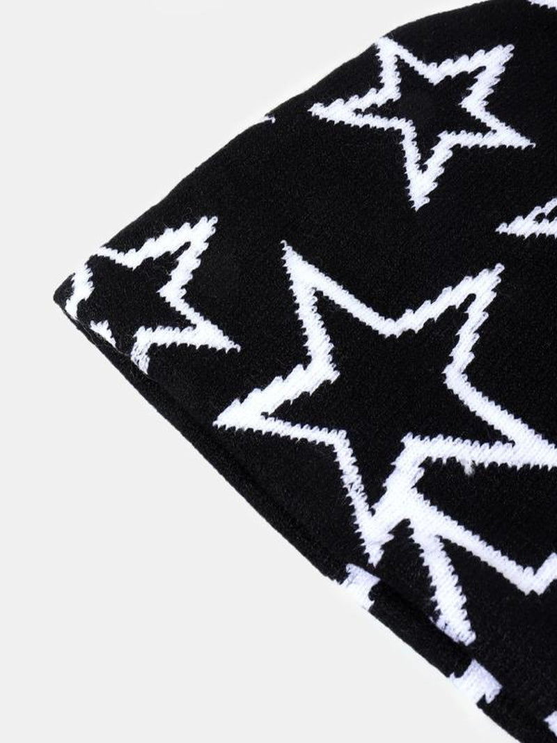 Color Block Star Print Jacquard Beanie Hat, Winter Warm Skullies, Knitted Pullover Hat, Casual Outdoor Sports Hat for Men & Women