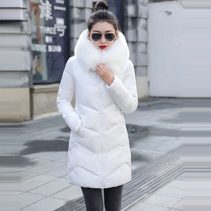 "Cozy Chic: 2023 Women's Plus Size 7XL Hooded Winter Parka with Faux Fur Collar - Warm Down Cotton Coat"