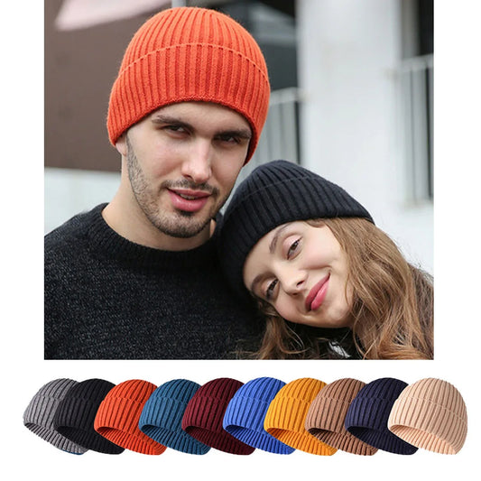 Cozy Unisex Thick Knitted Beanies - Classic Cuffed Winter Hats for Everyone!