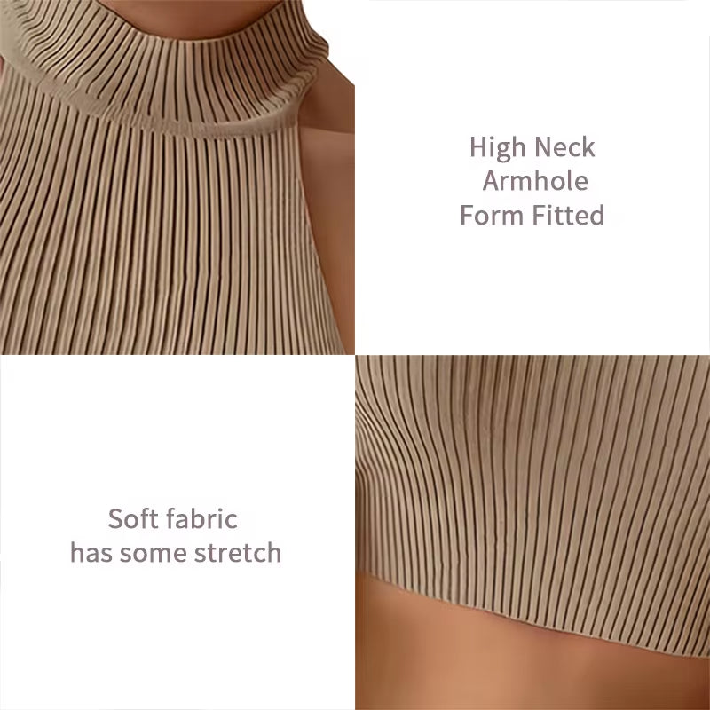 Chic Y2K Ribbed Halter Crop Top - Slim Fitted Sleeveless Turtleneck for Women