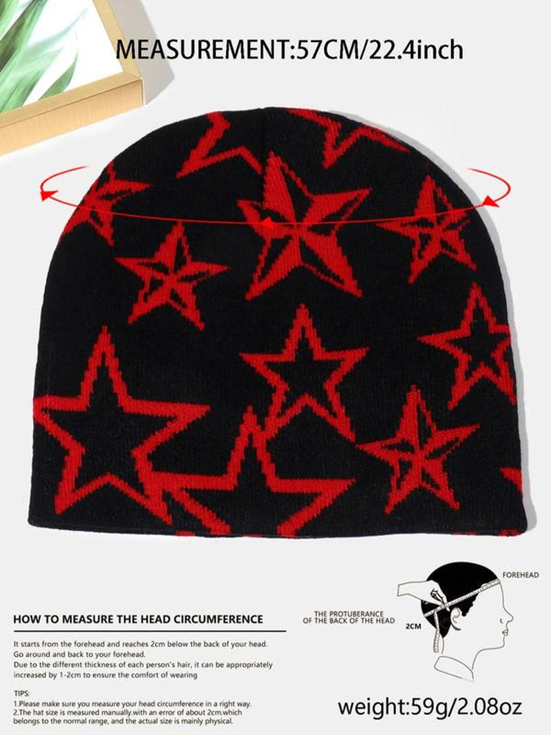 Color Block Star Print Jacquard Beanie Hat, Winter Warm Skullies, Knitted Pullover Hat, Casual Outdoor Sports Hat for Men & Women