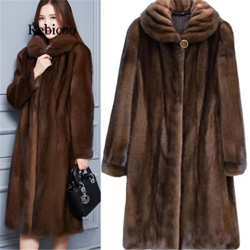 "Chic Women's Long Faux Fur Mink Coat - Stylish Winter Outerwear in Sizes S-6XL!"