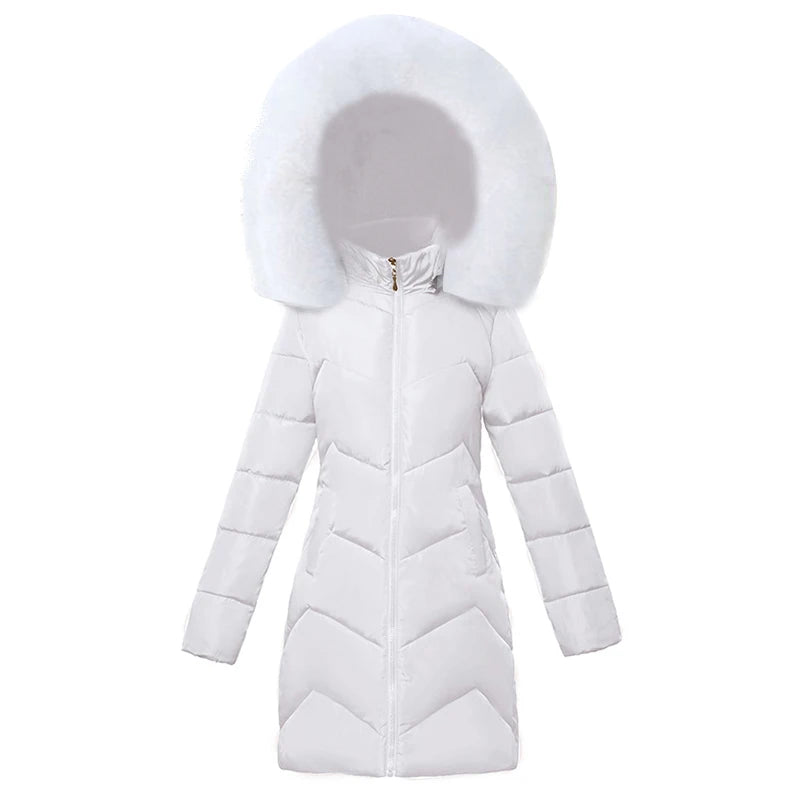 "Cozy Chic: 2023 Women's Plus Size 7XL Hooded Winter Parka with Faux Fur Collar - Warm Down Cotton Coat"