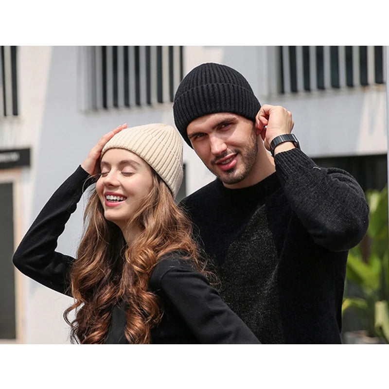 Cozy Unisex Thick Knitted Beanies - Classic Cuffed Winter Hats for Everyone!