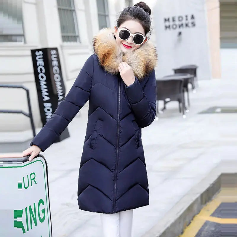 "Cozy Chic: 2023 Women's Plus Size 7XL Hooded Winter Parka with Faux Fur Collar - Warm Down Cotton Coat"