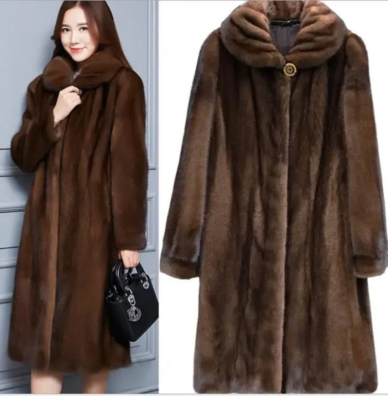 "Chic Women's Long Faux Fur Mink Coat - Stylish Winter Outerwear in Sizes S-6XL!"