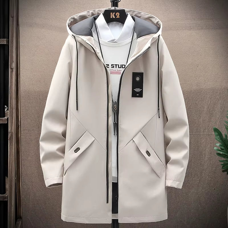 "2023 Men's Casual Hooded Long Jackets & Coats - Stylish Streetwear Windbreaker for Hip Hop Vibes!"