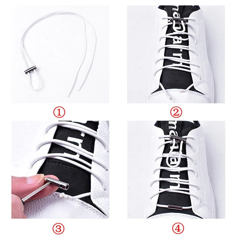 Elastic No-Tie Shoelaces with Metal Lock Button - Quick and Convenient Lace Solution for Kids and Adults