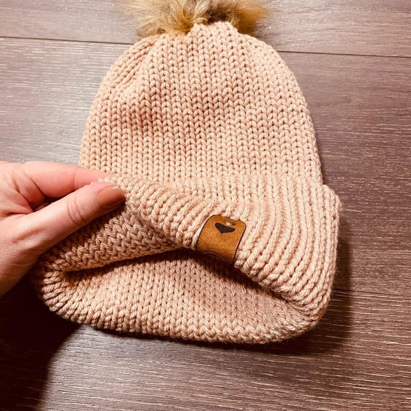 Blush Pink Knitted Beanie with Pompom - Winter Hat for Children and Adults!